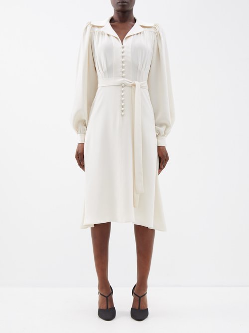 Bella Freud Floria Tie-waist Crepe Midi Dress In White | ModeSens