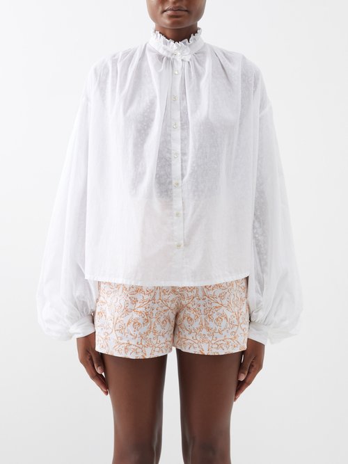Thierry Colson Balloon-sleeve Frill Collar Blouse In White