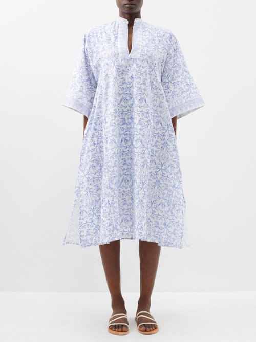 Thierry Colson Rachel Floral-print Cotton Mini Dress In White Blue