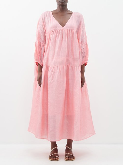 Anaak Airi Banded Silk-habotai Midi Dress In Light Pink