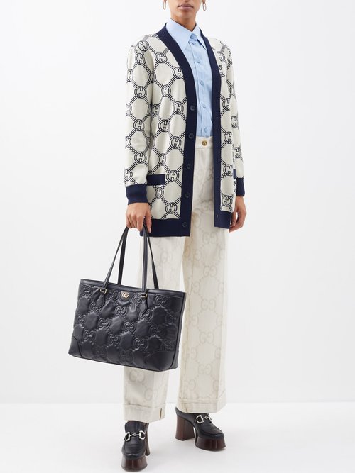 Gucci - GG-jacquard Reversible Wool-blend Cardigan - Womens - Blue Ivory