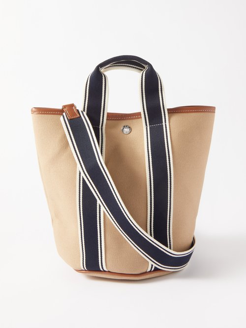 Canvas Bucket Bag with Leather Straps