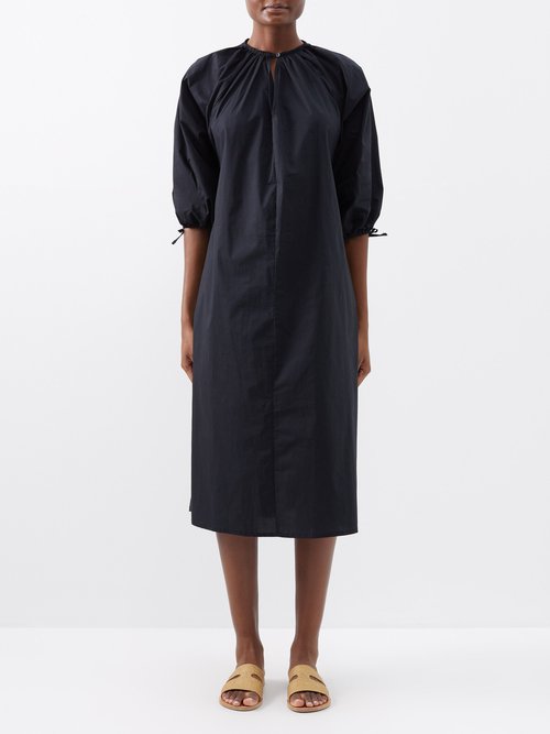 Deiji Studios - The Drawstring Organic-cotton Midi Dress - Womens - Black