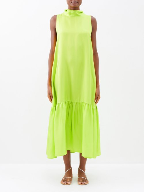 Asceno - Oslo Silk-twill Maxi Dress - Womens - Lime