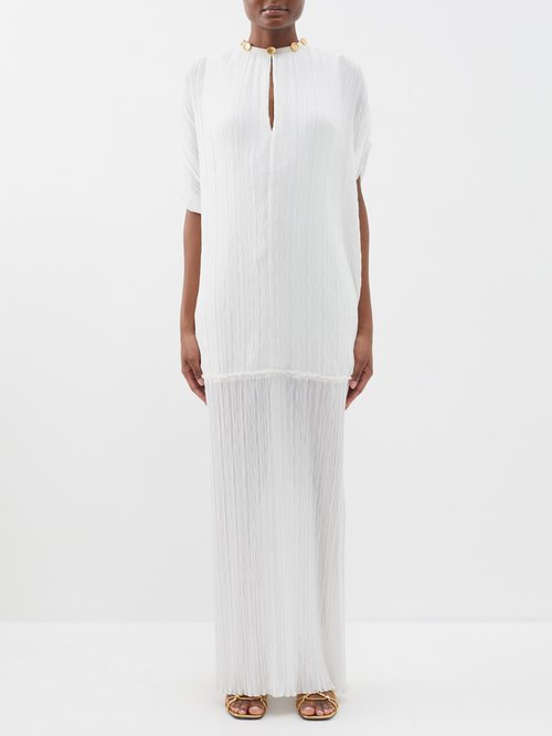 Zeus + Dione Phi Crinkled Crepe Maxi Dress In Ivory