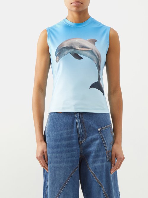 JW Anderson - Dolphin-print Jersey Tank Top - Womens - Blue Print