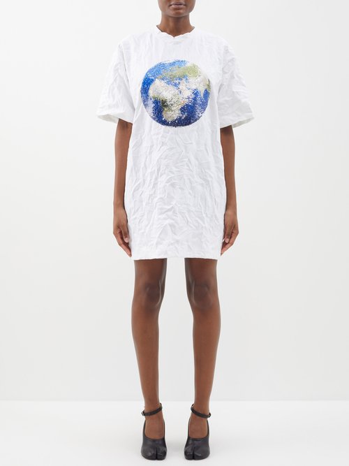 JW Anderson - Globe Sequin-embellished Jersey T-shirt Dress - Womens - White Multi
