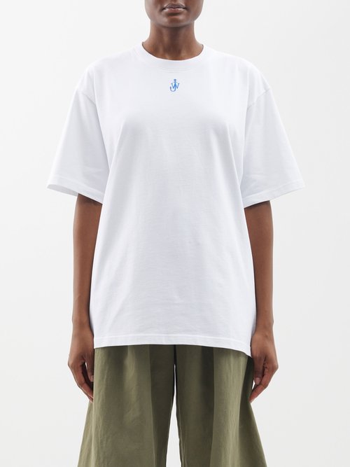 JW Anderson - Fin Logo-embroidered Jersey Oversized T-shirt - Womens - White