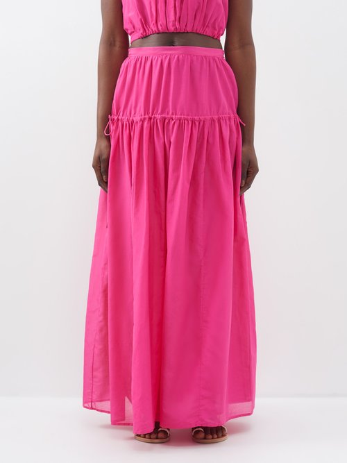 Bird & Knoll - Lilibet Cotton-blend Maxi Skirt - Womens - Fuschia