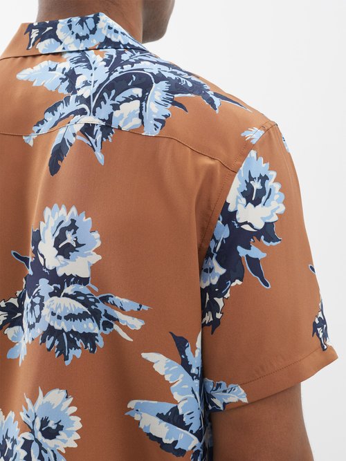 Nili Lotan Chaplin Camp-Collar Floral-Print Silk Crepe de Chine Shirt - Men - Brown Casual Shirts - L