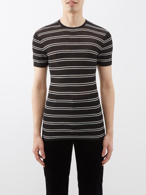 Nili Lotan - Gionni Striped Silk T-shirt - Mens - White Black