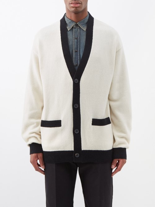 Nili Lotan - Gaige V-neck Cashmere And Cotton-blend Cardigan - Mens - Ivory Black