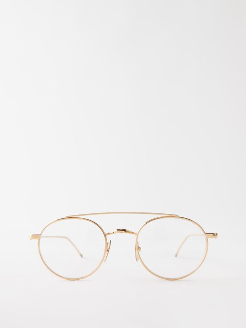 Thom Browne Top-bar Round-frame Titanium Glasses In White Gold