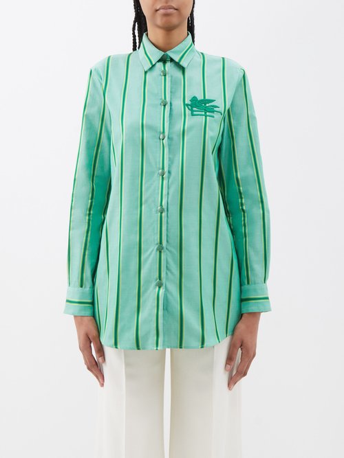 Etro - Oversized Logo-embroidered Cotton-blend Shirt - Womens - Green