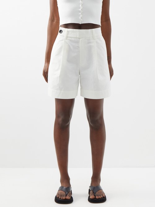 Proenza Schouler White Label - High-rise Pleated Cotton-blend Shorts - Womens - Off White