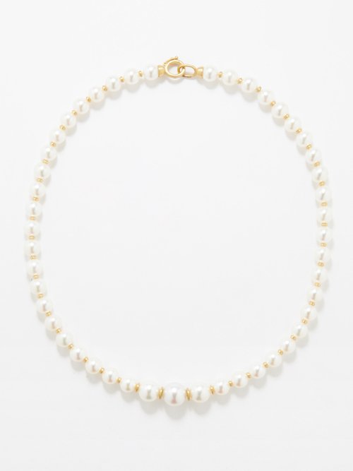 Pearl & 18kt Gold Necklace In White Multi