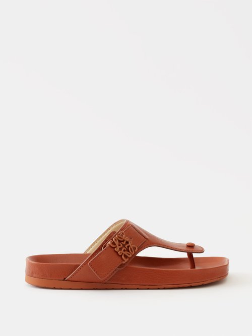 Loewe Leather Medallion Comfort Thong Sandals In Tan