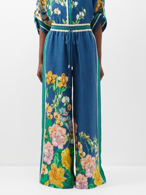 Ale mais - Lyla Floral-print Trousers - Womens - Blue Multi