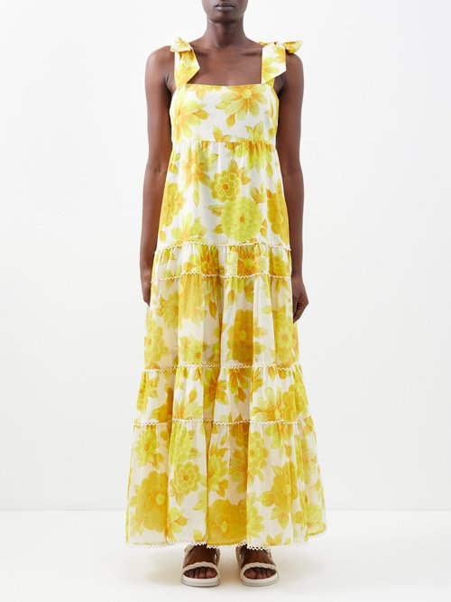 Ale mais - Sonny Floral-print Ramie Maxi Dress - Womens - Yellow Multi