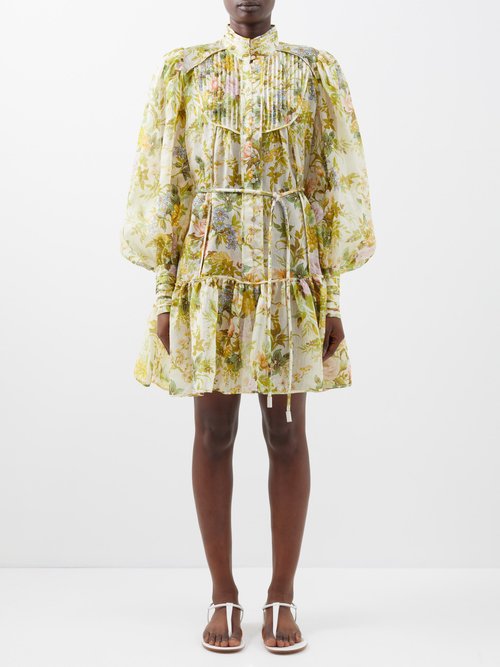 Ale mais - Eden Floral-print Linen-blend Voile Mini Dress - Womens - Multi
