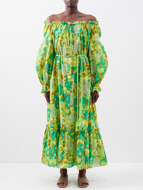 Ale mais - Wrenley Floral-print Organic Cotton-voile Dress - Womens - Green Multi
