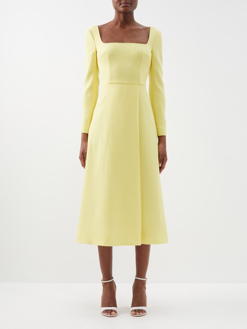 Emilia Wickstead - Glenda Square-neckline Wool-crepe Midi Dress - Womens - Yellow