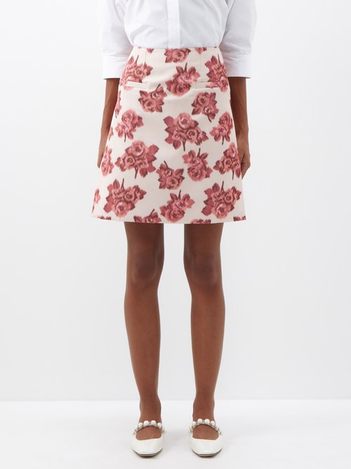 Emilia Wickstead - Victorie Floral-print Crepe Skirt - Womens - Red Multi