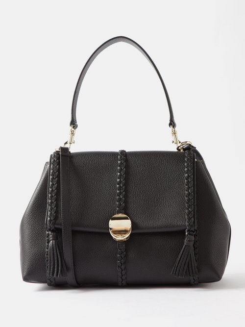 Chloé Penelope Medium Grained-leather Shoulder Bag In Black