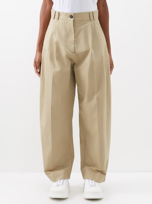 Studio Nicholson - Nika Curved-leg Cotton-blend Twill Trousers - Womens - Camel