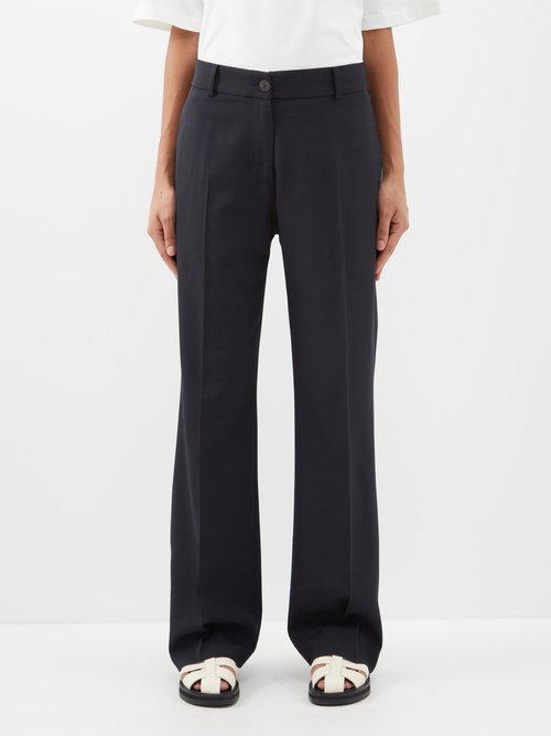 Studio Nicholson - Rie Zipped-cuff Twill Tailored Trousers - Womens - Dark Navy