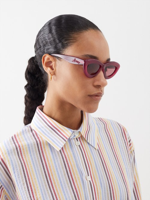 Loewe Eyewear - Oversized Cat-eye Acetate Sunglasses - Womens - Burgundy