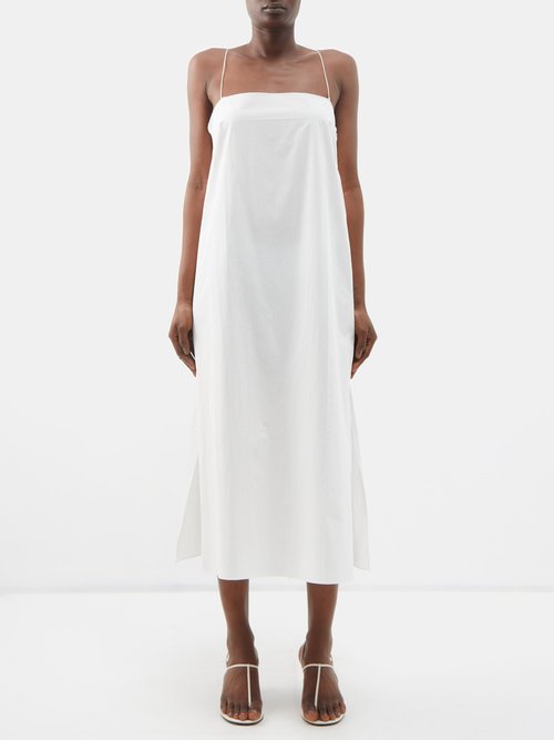 Khaite Sicily Cotton Midi Dress In White | ModeSens