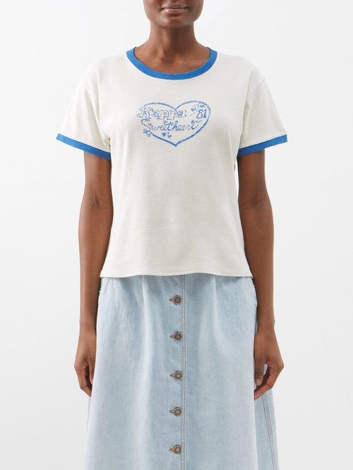 Erl - Kappa Sweetheart-print Cotton-jersey T-shirt - Womens - Ecru