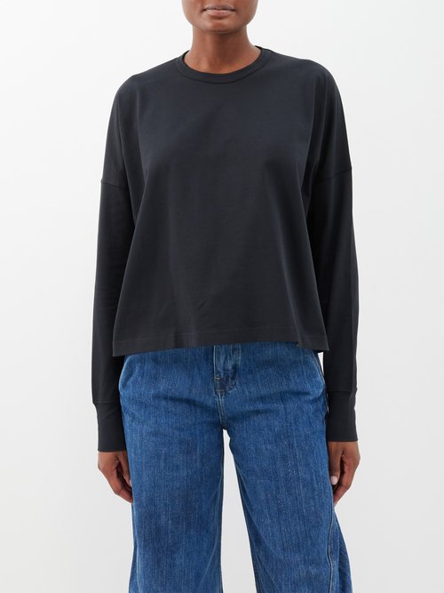 Studio Nicholson - Dropped-shoulder Cotton Long-sleeved T-shirt - Womens - Black