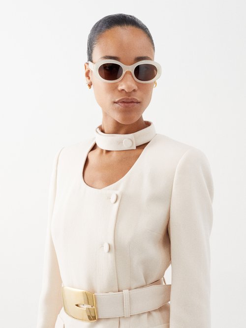 Celine Eyewear - Triomphe Oval Acetate Sunglasses - Womens - Ivory Multi