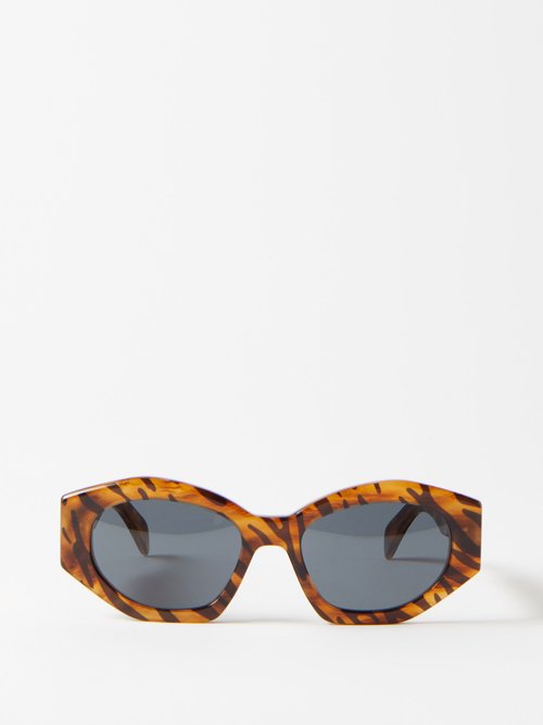 Celine Eyewear - Triomphe Oval Acetate Sunglasses - Womens - Brown Multi