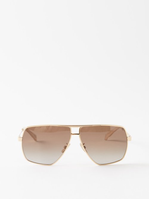 Celine Eyewear - Story Aviator Metal Sunglasses - Womens - Brown Gold