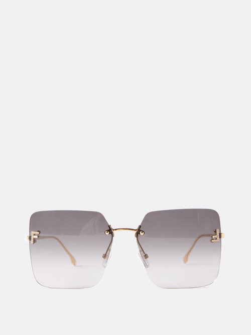 Fendi Eyewear - Fendi First Oversized Rimless Butterfly Sunglasses - Womens - Grey Gold