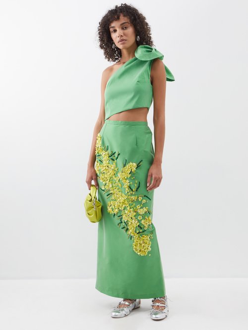 bernadette - norma beaded cotton-blend maxi skirt womens green