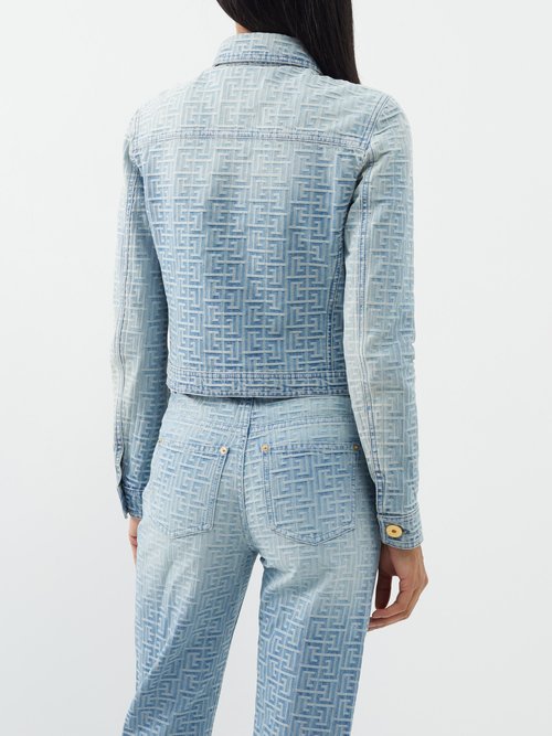 Balmain Monogram Denim Jacket in Blue for Men