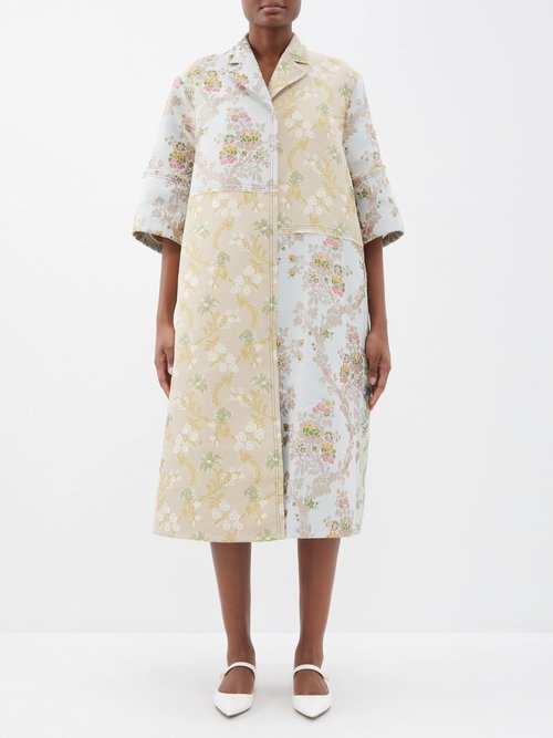 Erdem - Roan Patchwork Floral-jacquard Cotton-blend Coat - Womens - Cream Multi