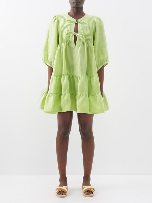 Casa Raki Katja Tiered Organic-linen Mini Dress