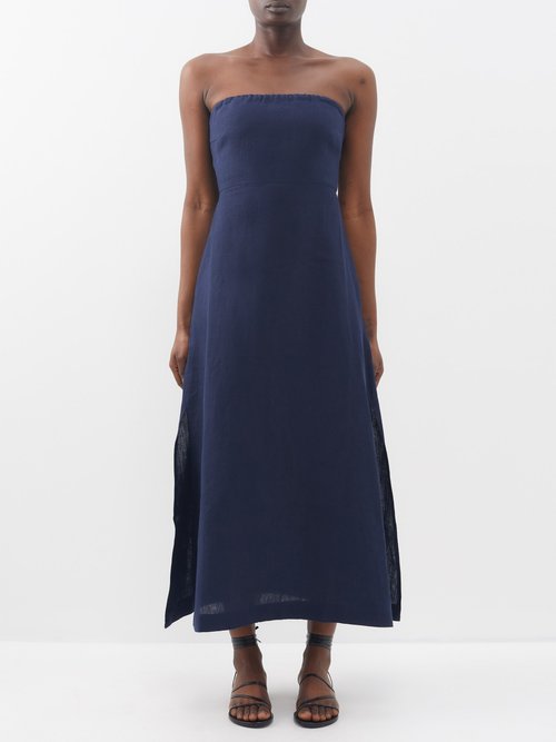 Casa Raki Penelope Strapless Organic-linen Midi Dress