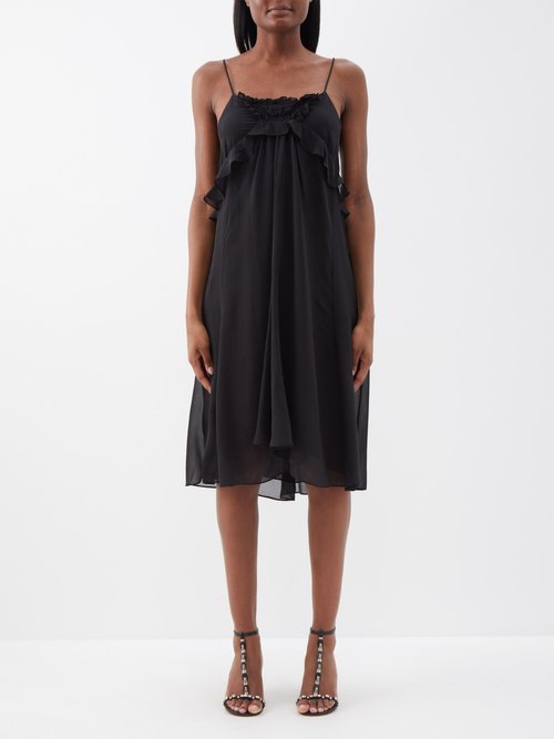 isabel marant - ruffled silk midi dress womens black