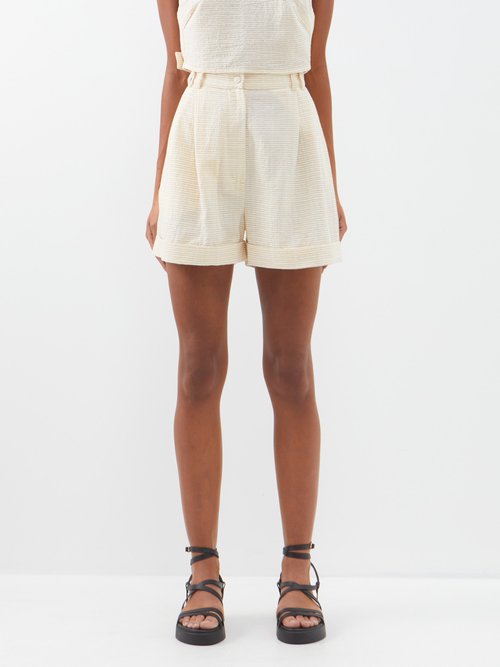 Casa Raki Clementina Organic-cotton Seersucker Shorts