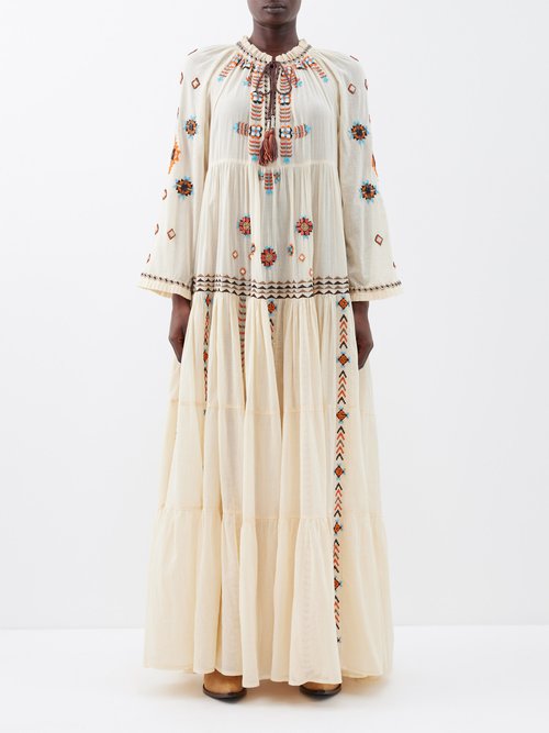 Fortela Wafra Abstract-embroidered Tunic Dress In Beige