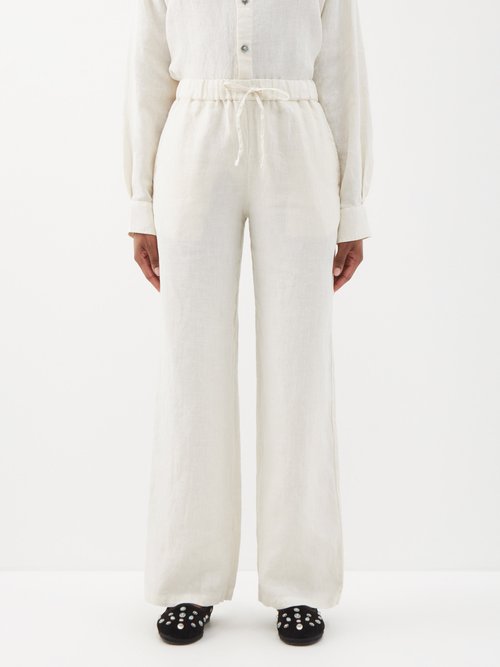 Fortela Jaleh Drawstring-waist Linen Wide-leg Trousers In Off White