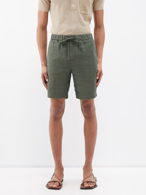 frescobol carioca - felipe drawstring linen-blend shorts mens dark green