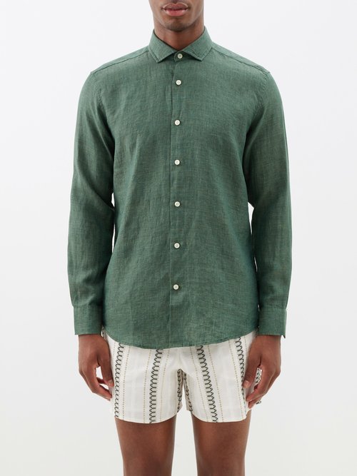 frescobol carioca - antonio linen shirt mens dark green