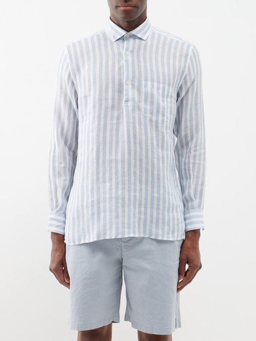 frescobol carioca - porto striped linen shirt mens light blue
